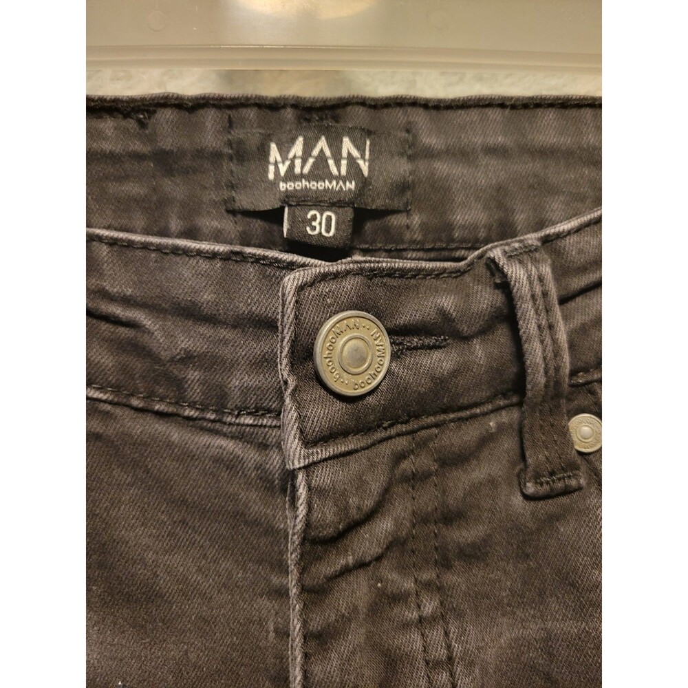Boohoo MAN SKINNY STRETCH RIP REPAIR Jean 30R Charcoal Distressed Y2k - Picture 4 of 7